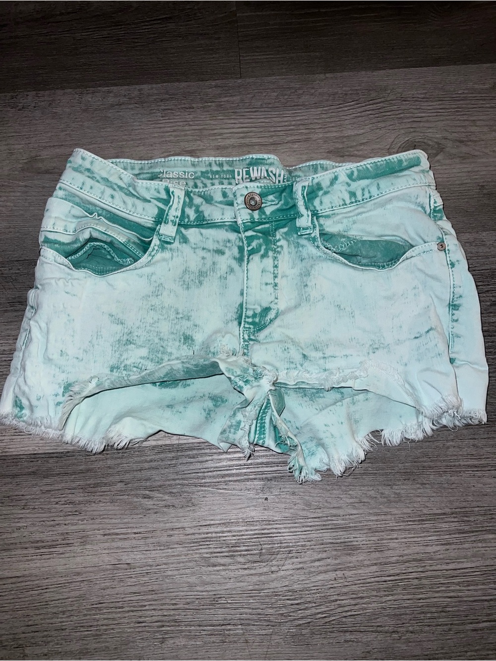Rewash Mint Green Tie-Dye Distressed Denim Shorts